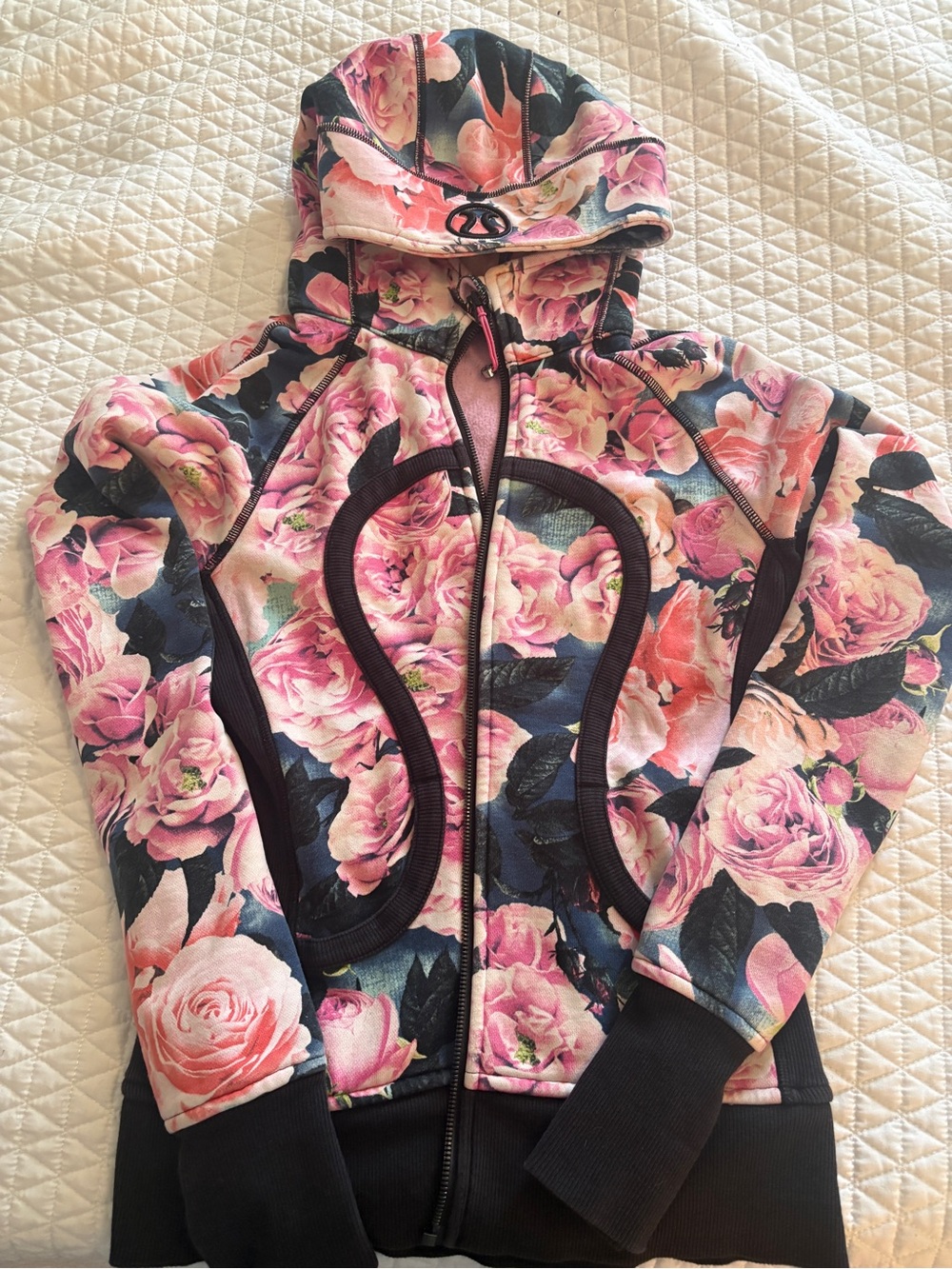 Floral Zip-Up LULULEMON Bomber Hoodie Jacket - Pink Rose Print
